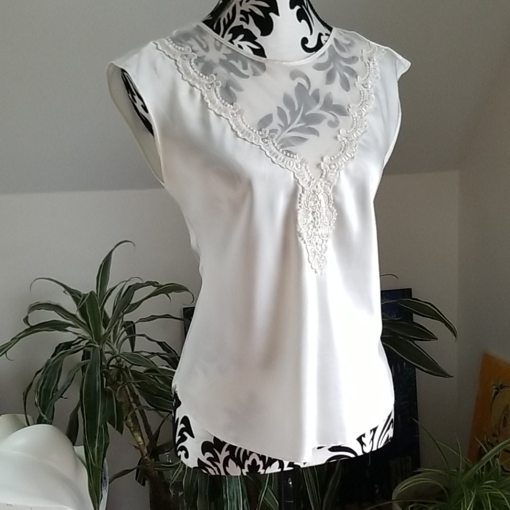 VTG Lucie Ann II Ecru Satin embellished sleeveless top